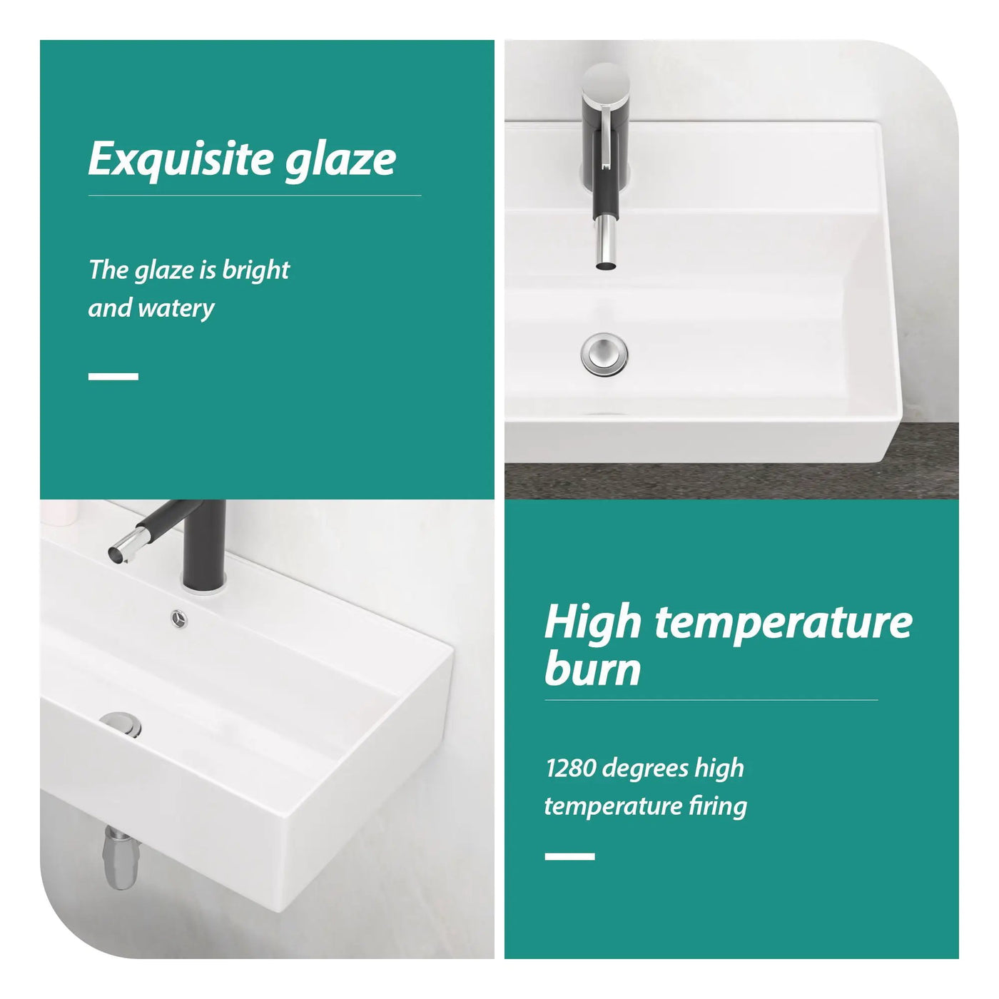 Modern Ceramic Rectangular Wall Mounted Bathroom Sink With Faucet Hole & Overflow by HouseOfZazla