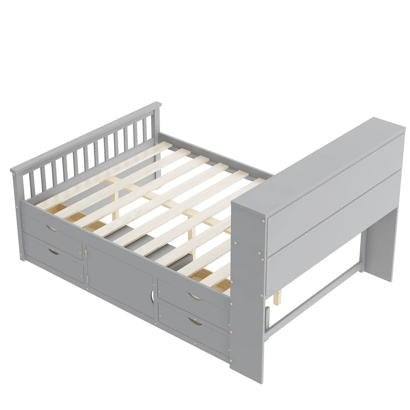 Captain Platform Bed Frame With Bookcase Headboard, 4 Drawers, Storage Shelves by HouseOfZazla