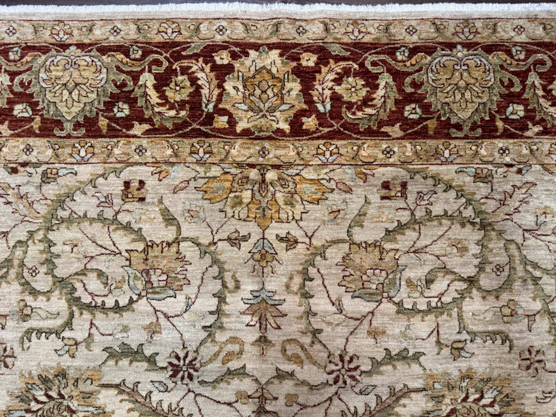 Pakistani Rug 9x12, Floral Allover Peshawar Carpet, Chobi, Beige and Rust Red, Traditional by Jewel Rugs