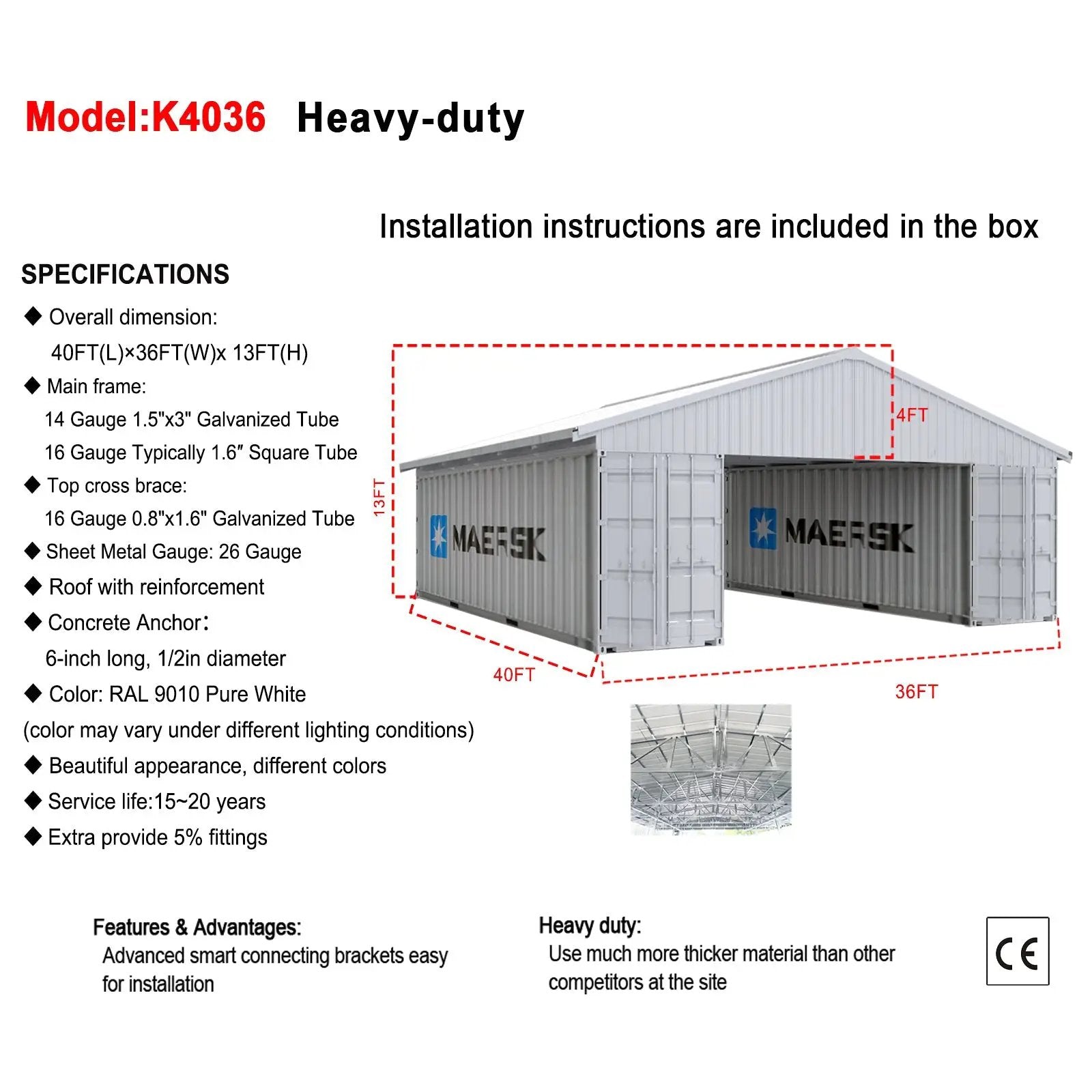 40FT x 36FT Container Roof Kit – Heavy-Duty Steel Shelter by HouseOfZazla