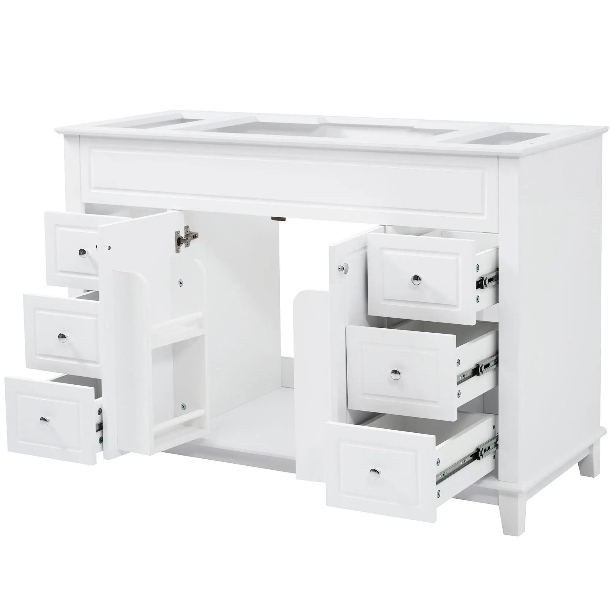 Bathroom Vanity Cabinet Only, 6 Soft Close Drawers & Double Doors With 2 Tier Shelves - White by HouseOfZazla