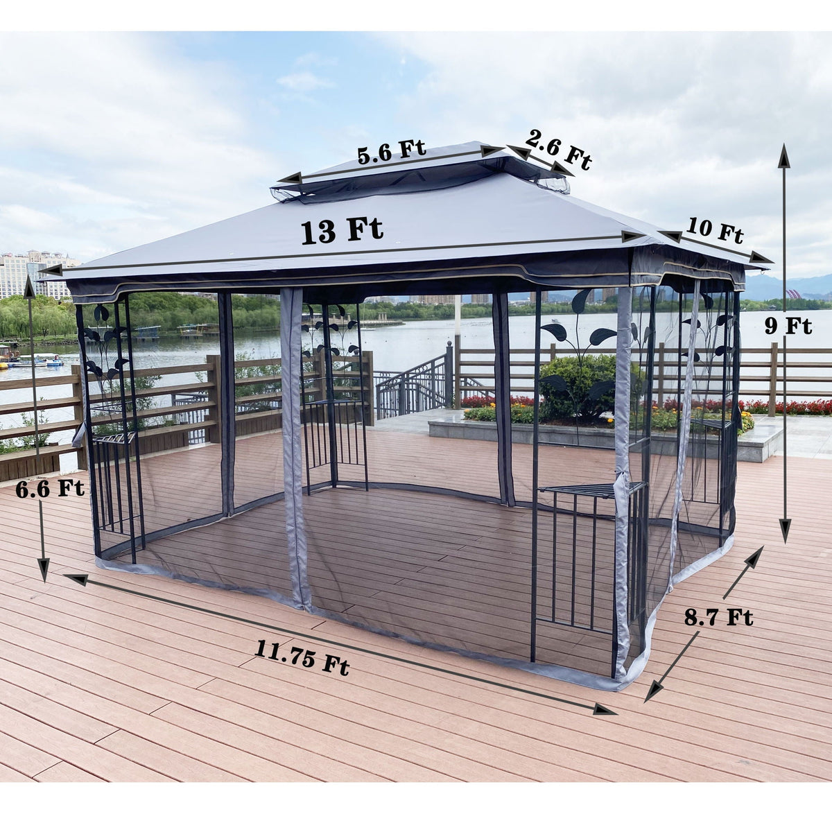 Patio Gazebo Tent with Double Roof and Mosquito Net - Dark Gray or Dark Brown, photo 8 of 8