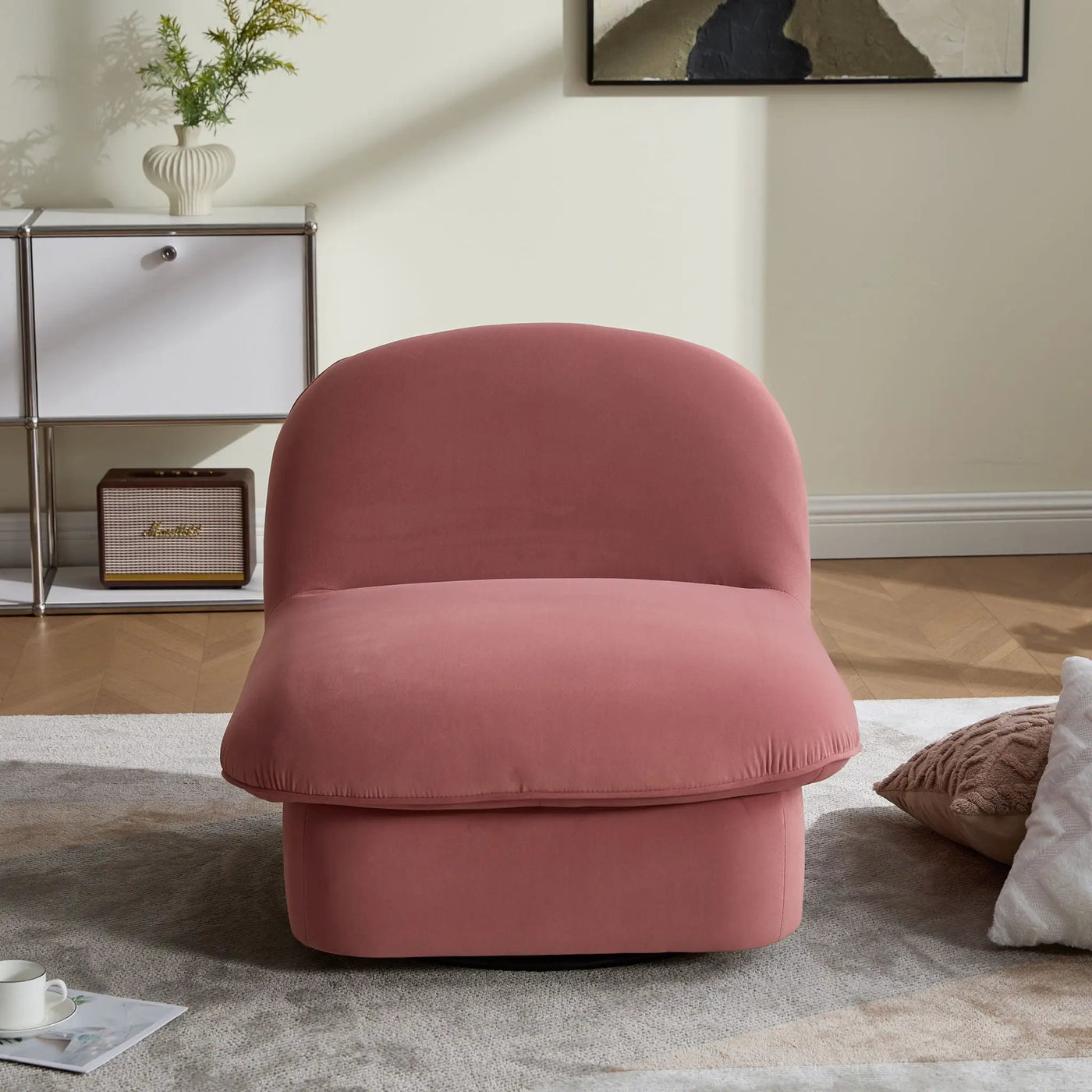 Pumpkin Shaped Swivel Accent Chair, 360 Degree Rotation For Living Room by Unique Piece Furniture