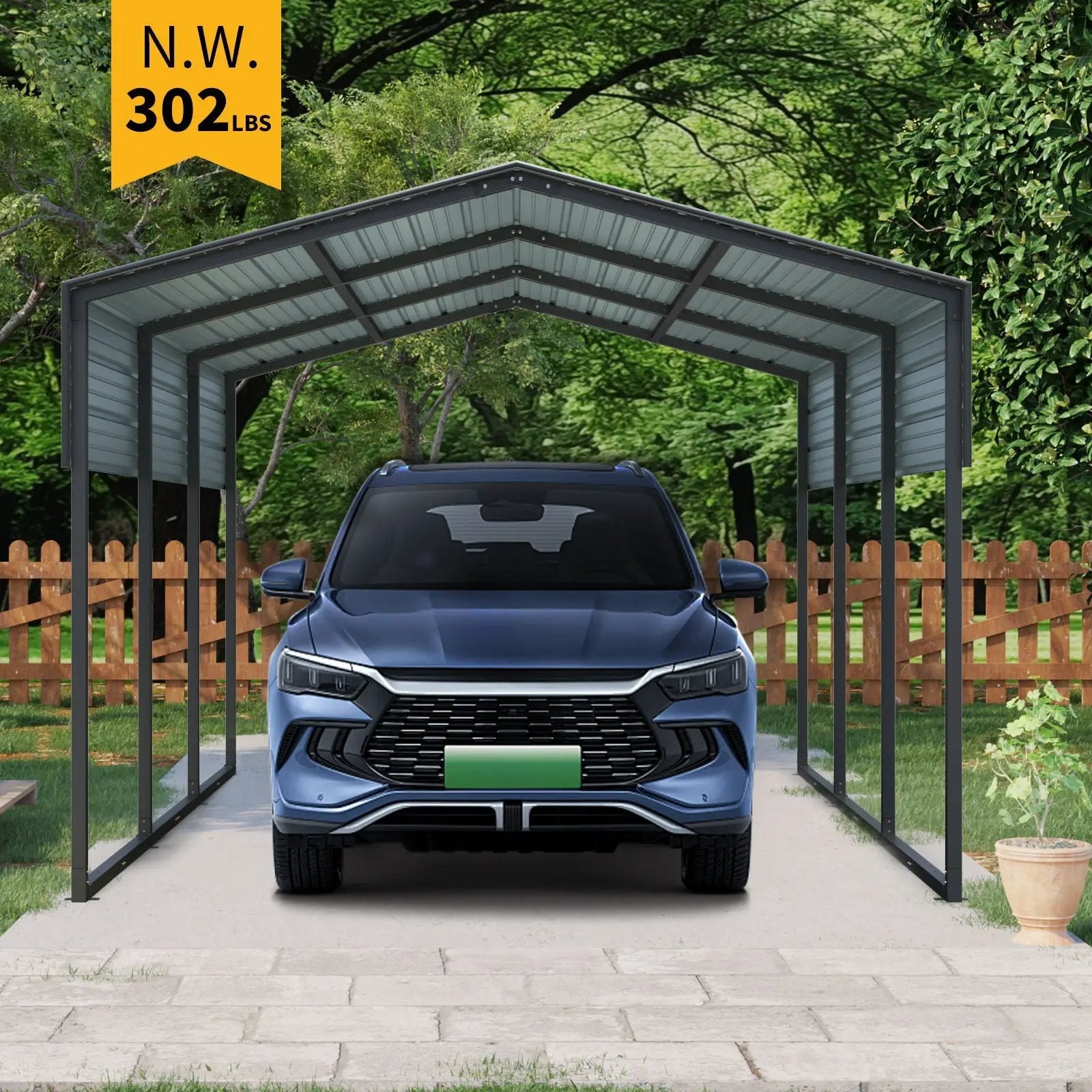 10 X 15 Ft Carport, Outdoor Carport, Heavy Duty Carport Canopy With Galvanized Steel Roof And Frame, Metal Carport Large Garage For Driveway Car, Truck - Charcoal by HouseOfZazla