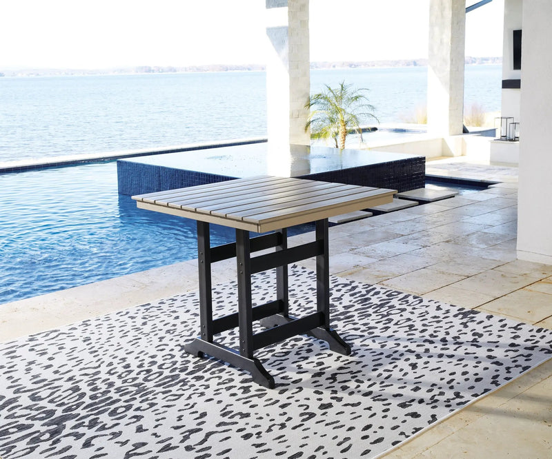 Fairen Trail - Square Counter TBL w/Umb OPT - Black / Driftwood by Unique Piece Furniture