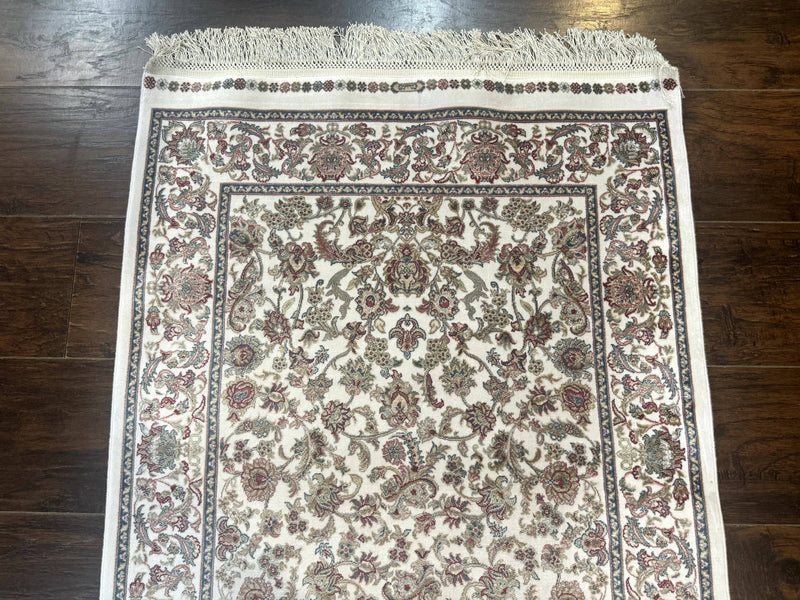 Small Turkish Silk Rug 2.6 x 4, Ivory, Allover Design, Bamboo Silk by Jewel Rugs