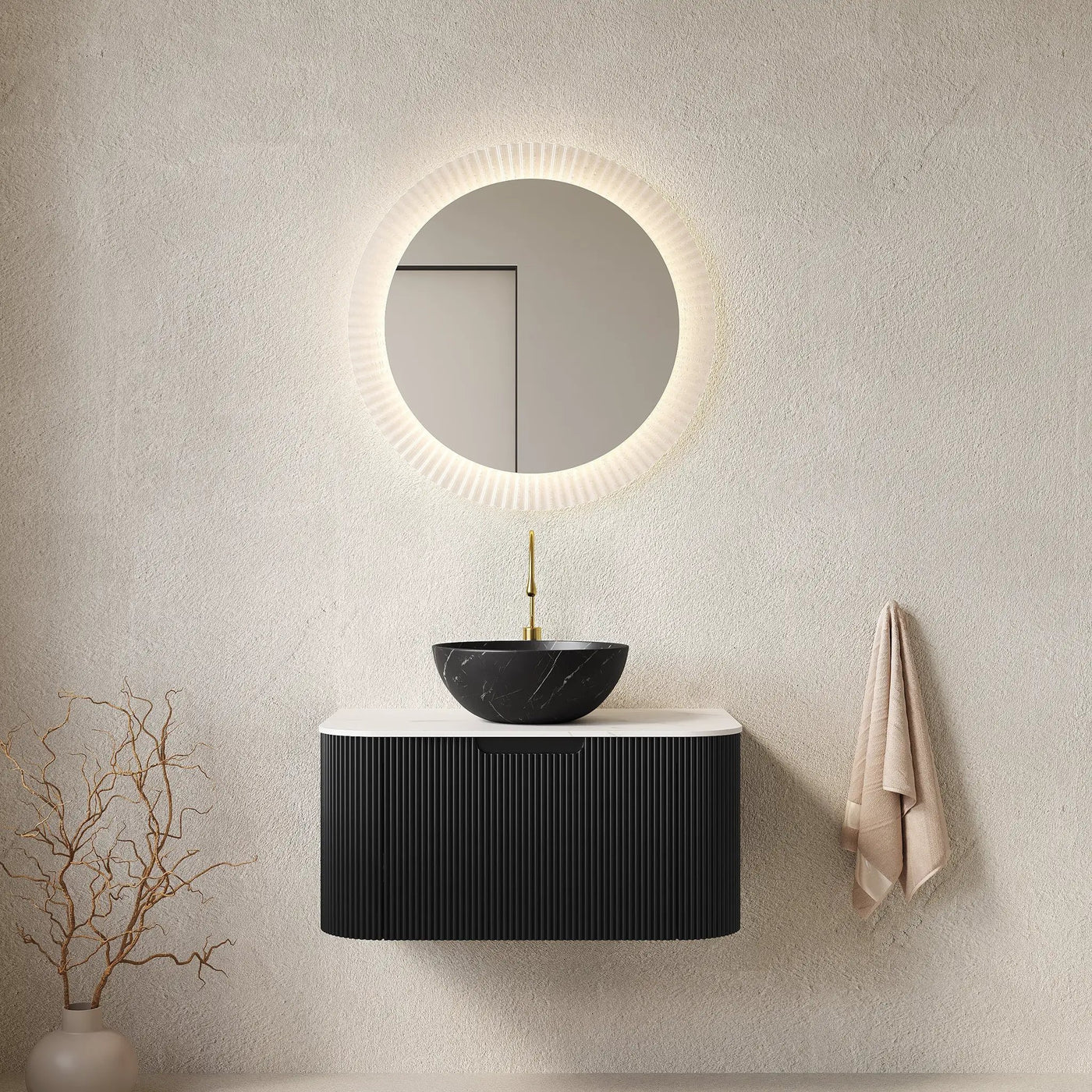 DINA 30" Bathroom Vanity & Sink with Floating Curved Edges by HouseOfZazla