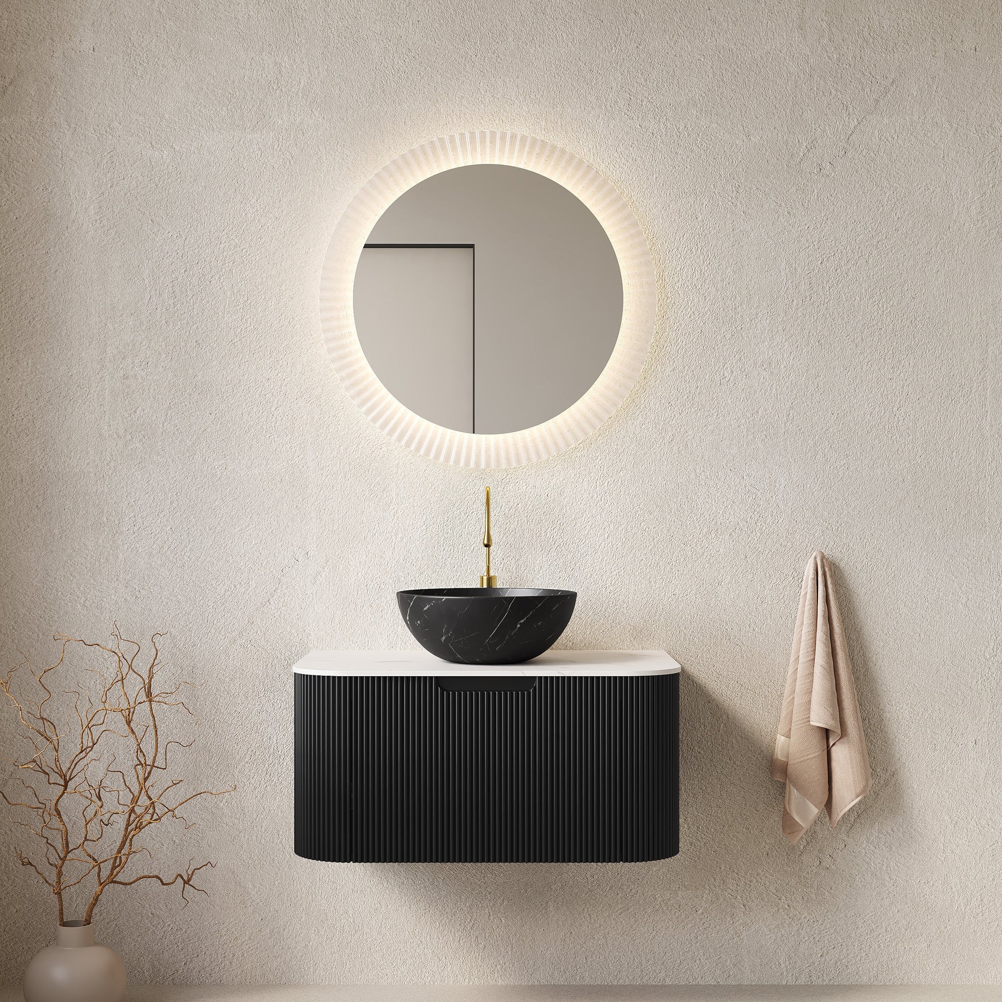 DINA 30" Bathroom Vanity & Sink with Floating Curved Edges by HouseOfZazla