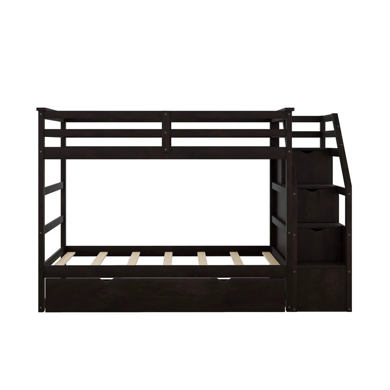 Twin Over Twin Bunk Bed With Twin Size Trundle And 3 Storage Stairs - Espresso by Unique Piece Furniture