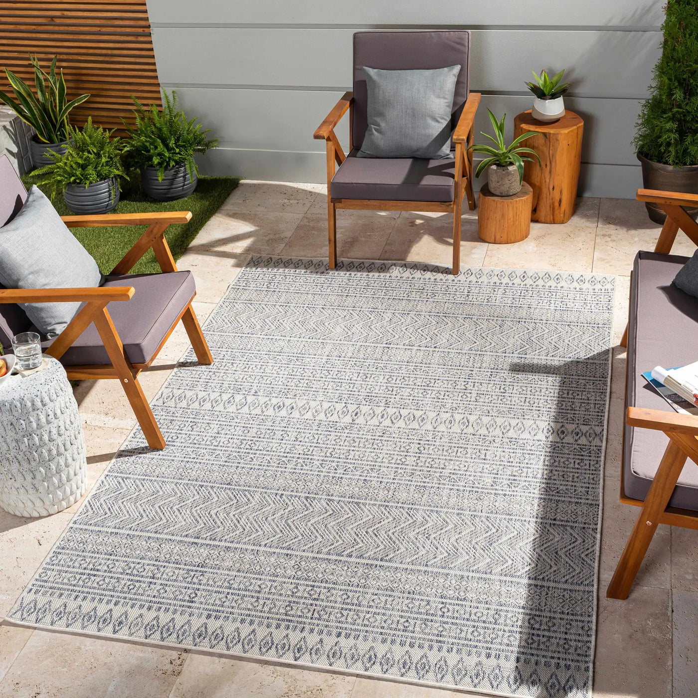 Madras Navy All Over Performance Outdoor Rug by Boutique Rugs