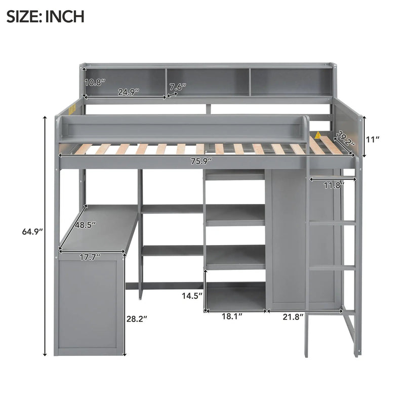 Loft Bed With Built In Desk, Storage Shelves, And Wardrobe by Unique Piece Furniture