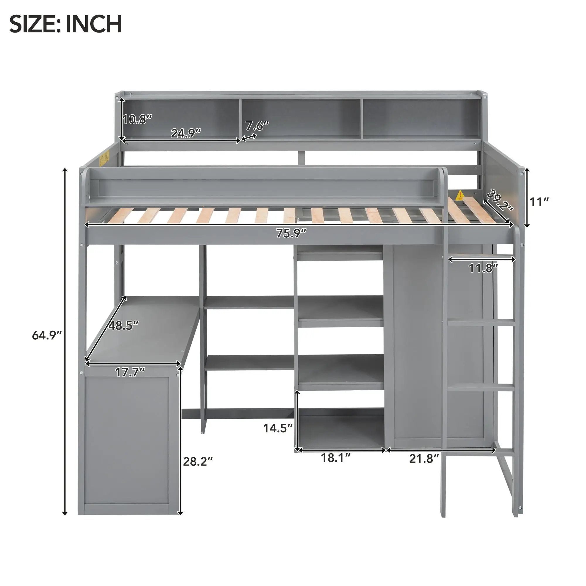 Loft Bed With Built In Desk, Storage Shelves, And Wardrobe by HouseOfZazla