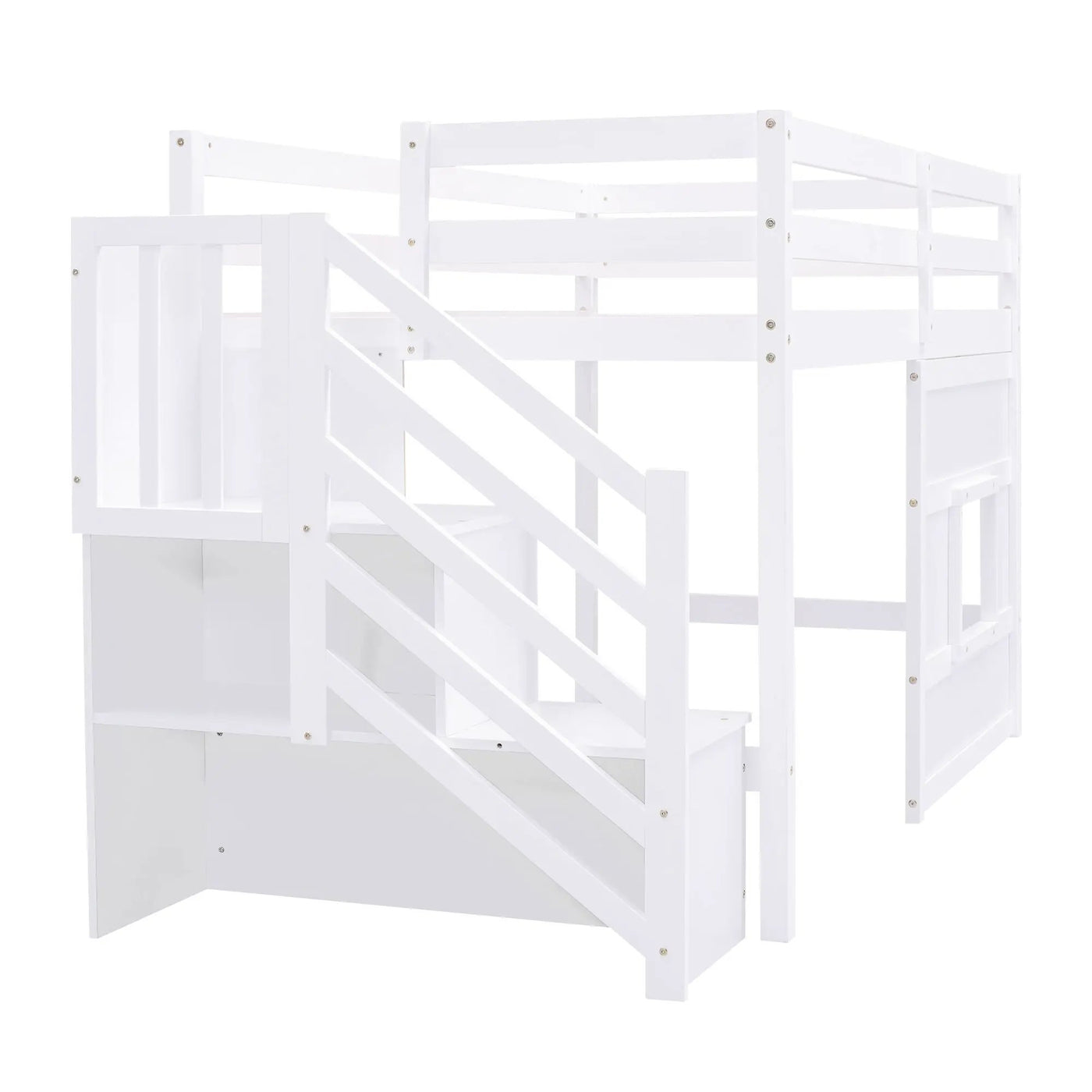 Loft Bed With Storage Staircase, Window & LED Light by HouseOfZazla