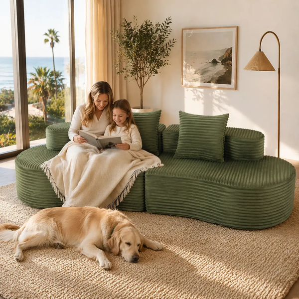 Cozy Corduroy 2-Seater Sofa with Lumbar Pillows, photo 2 of 10
