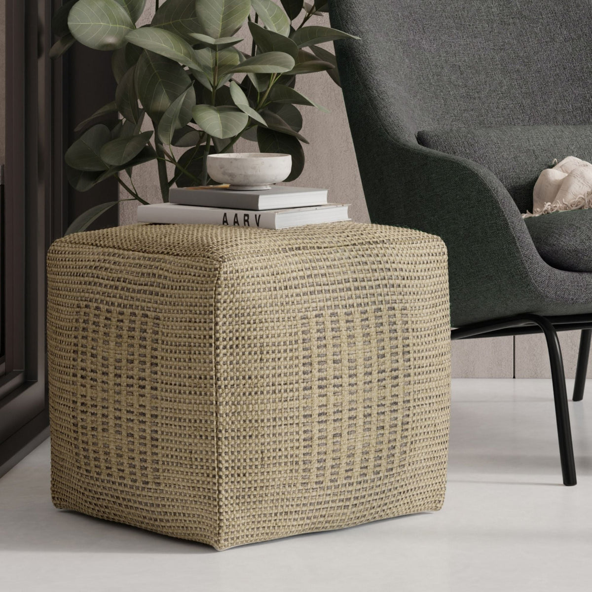Square Woven Pouf with Dense Polystyrene Filling - Natural, photo 7 of 7