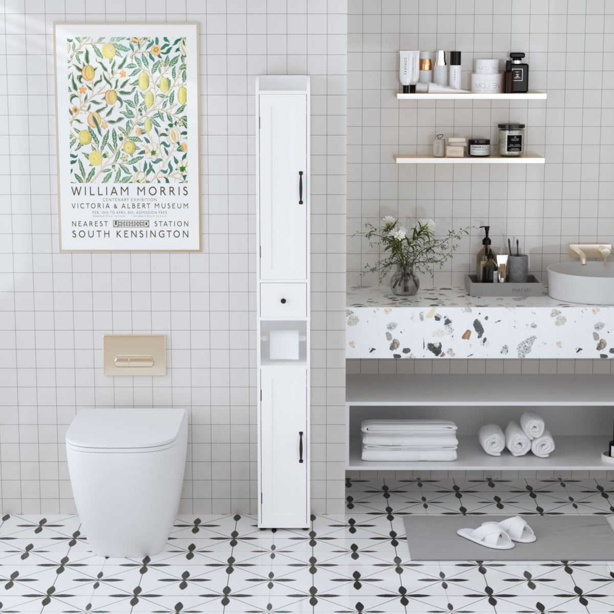 Slim Tall Bathroom Storage Cabinet with Adjustable Shelves - White, photo 15 of 17