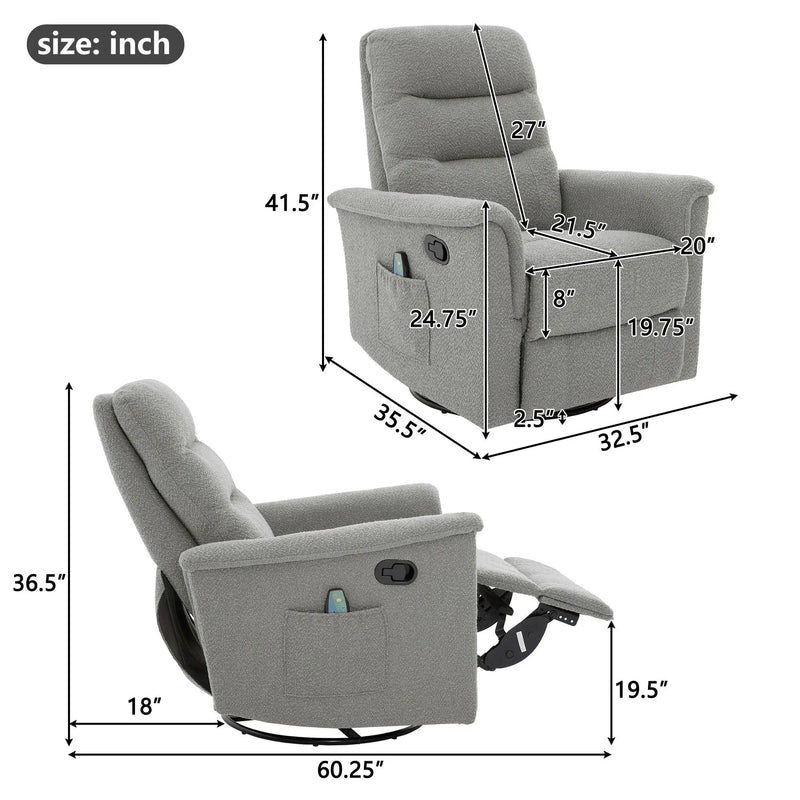 Manual Recliner Chair With 8-Point Massage and Swivel Function by HouseOfZazla