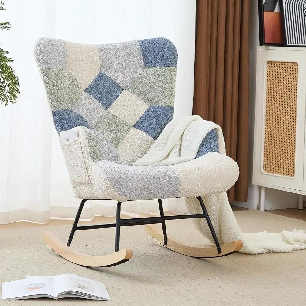 Patchwork Teddy Fleece Upholstered Rocking Chair by HouseOfZazla