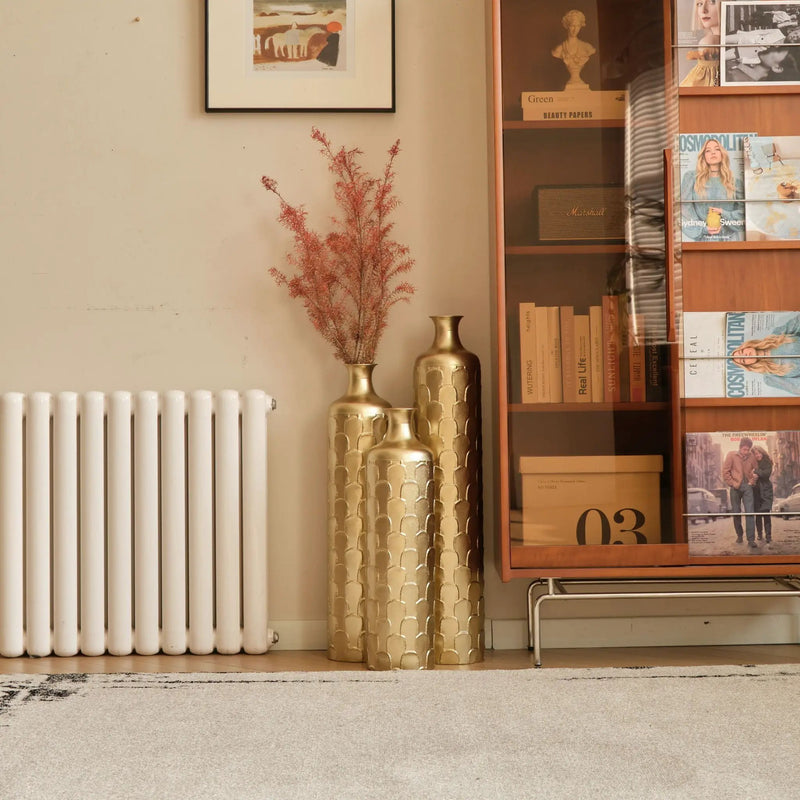 Floor Metal Vases Decorated White Metal Vases (Set of 3) Gorgeous Home Decoration Large Glazed Metal Vases - Golden by HouseOfZazla