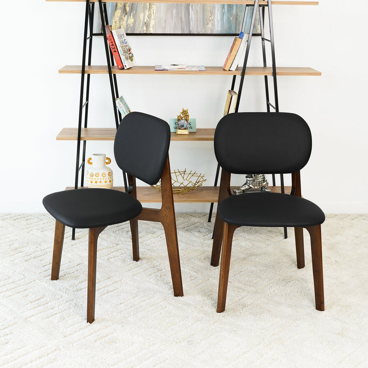 Kelsey Stylish Dining Chair Set of 2 with Solid Wood Construction - Black or Light Brown, photo 16 of 22