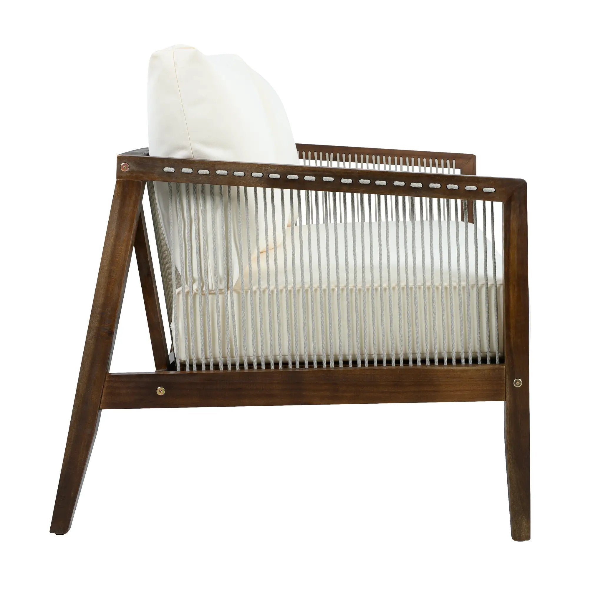 Outdoor Loveseat and Coffee Table Set, Acacia Wood Frame with Rope Detail by HouseOfZazla