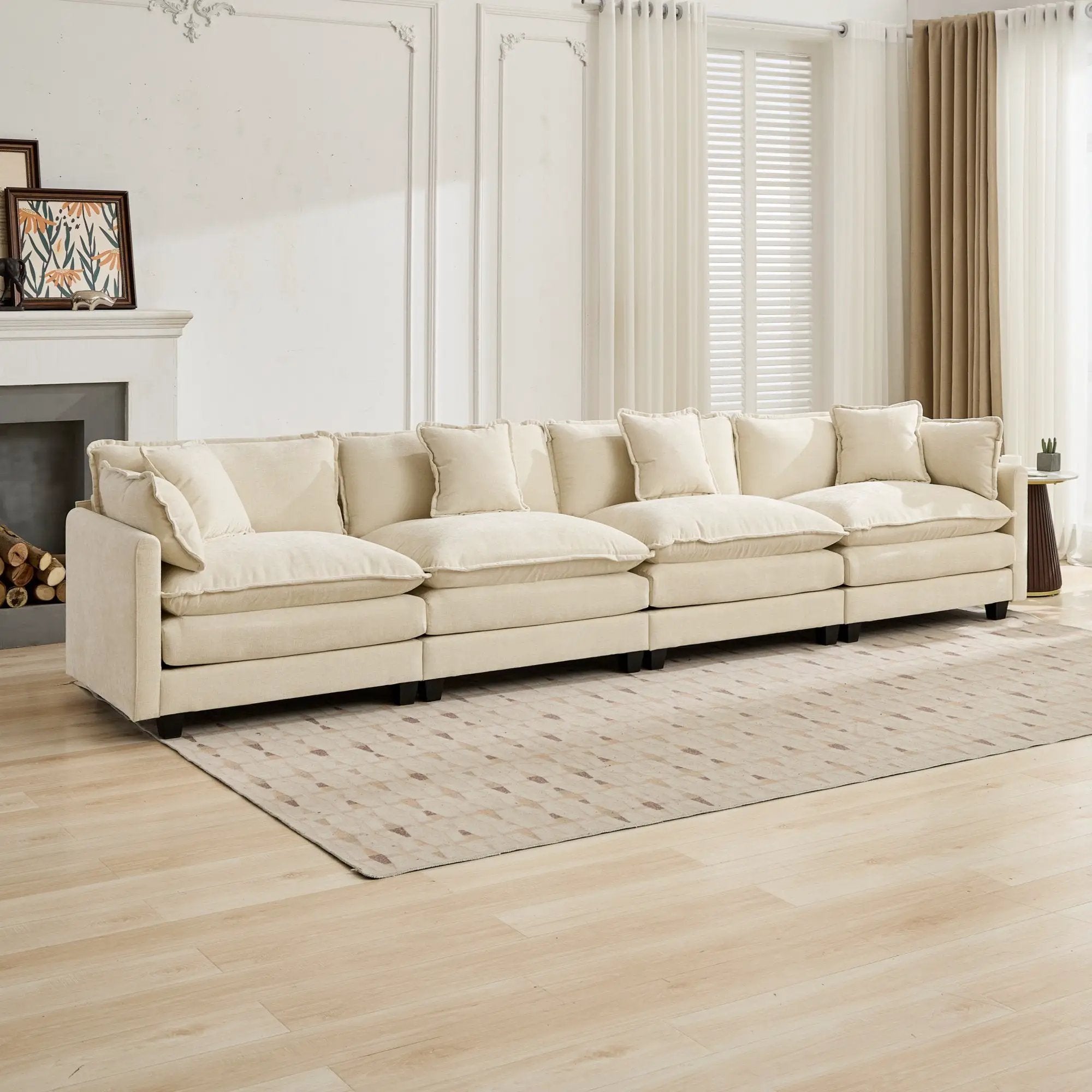 Cloud 4 Seats Sofa (Ottoman is not included) with Chenille Fabric in Beige by BLAKHOM
