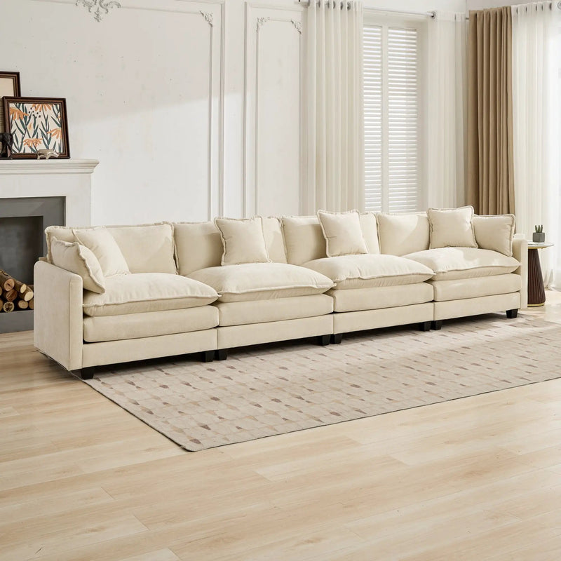 Cloud 4 Seats Sofa (Ottoman is not included) with Chenille Fabric in Beige by BLAKHOM