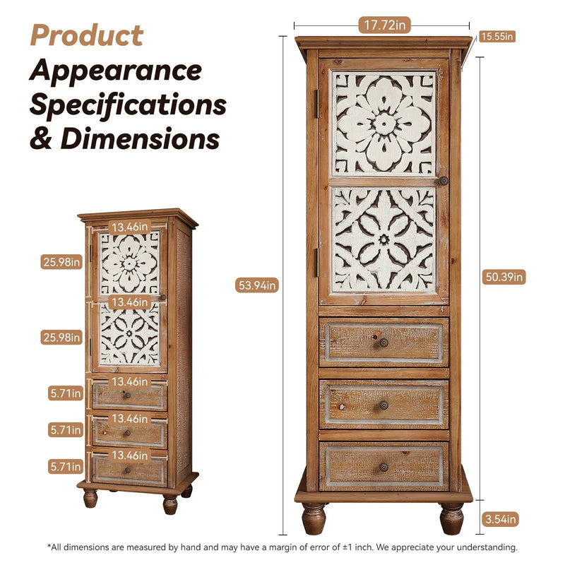 Rustic Wooden Storage Cabinet with Decorative Cutout Door & 3 Drawers by HouseOfZazla