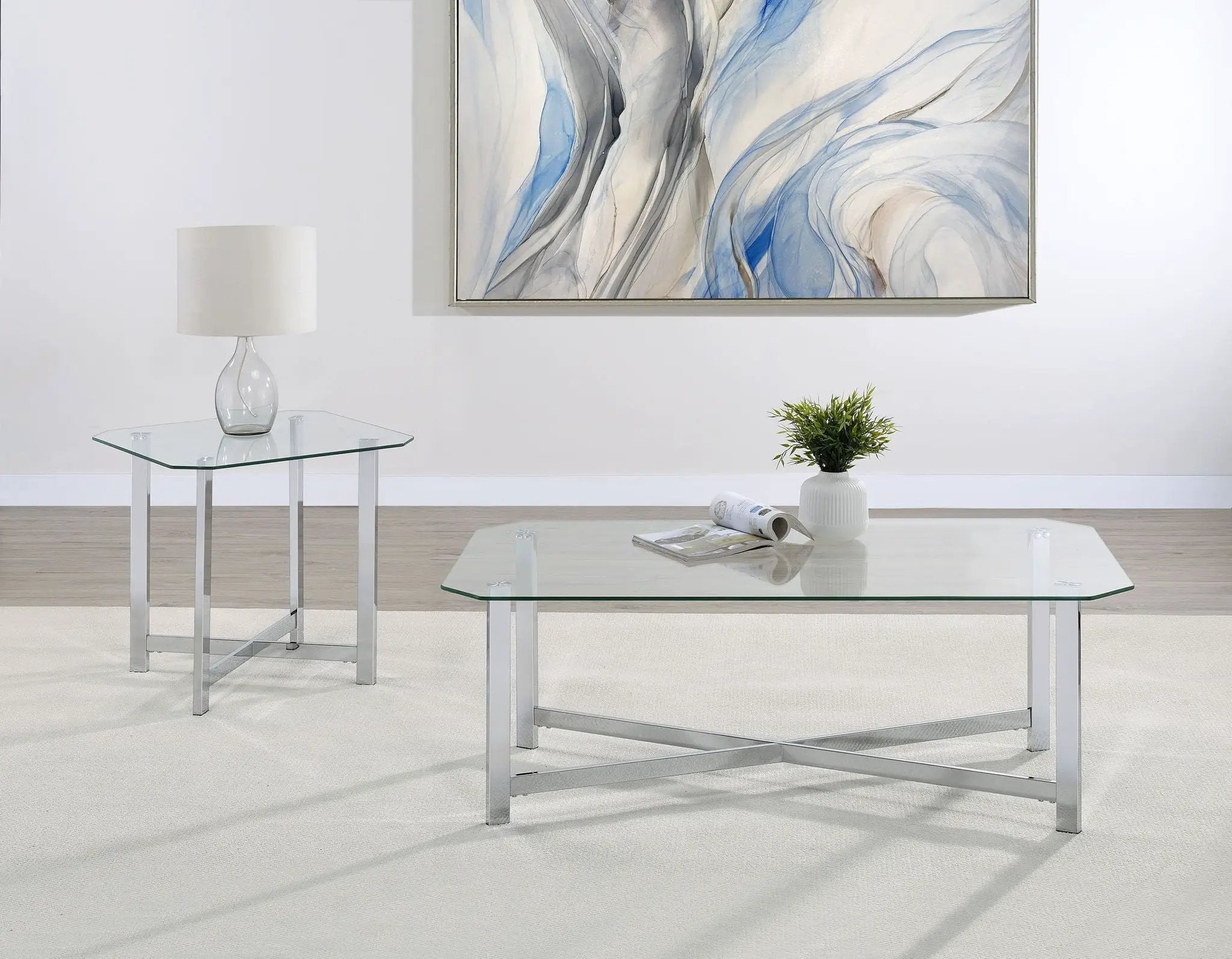 Cronin Square Tempered Glass Top Side End Table Chrome by Unique Piece Furniture