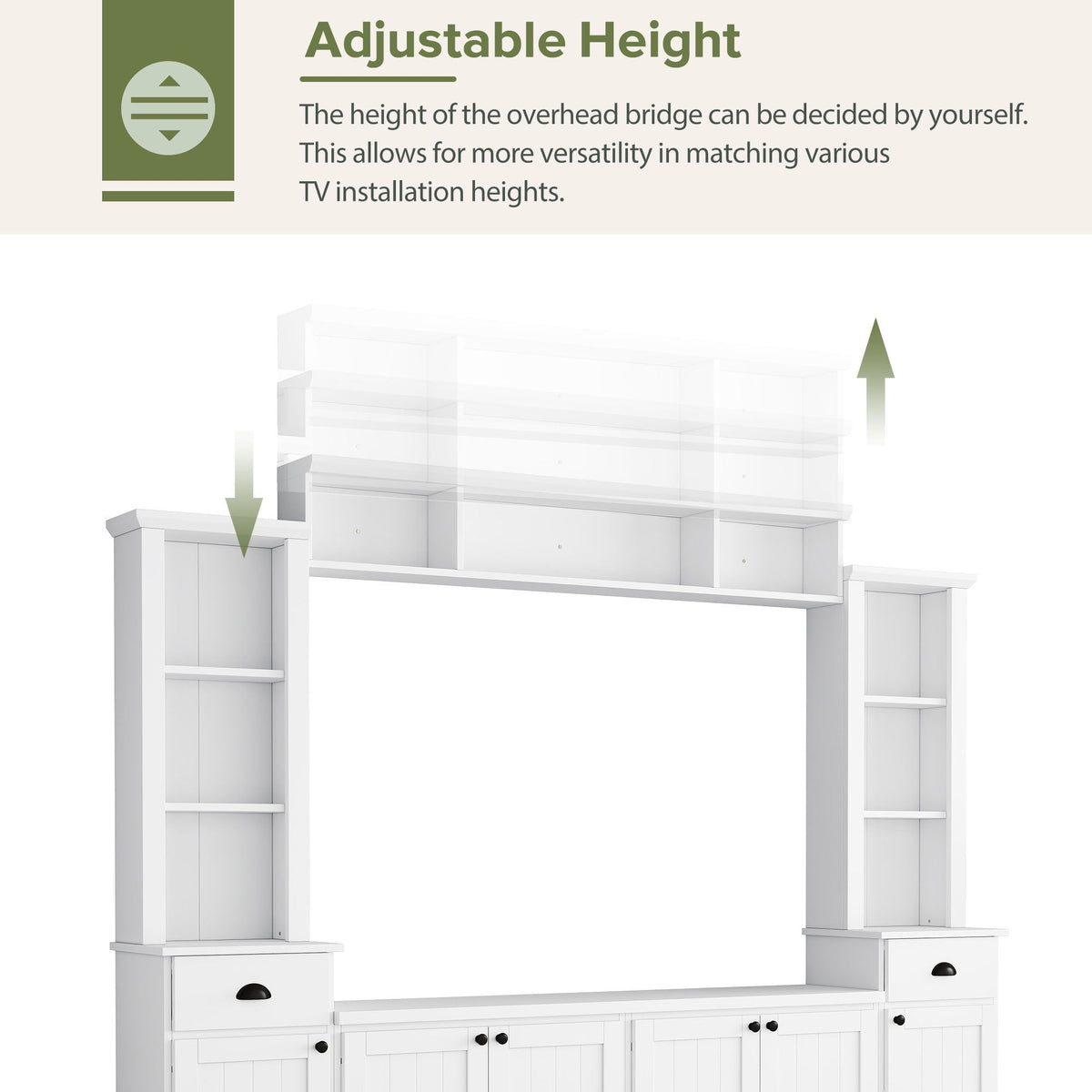 Minimalist Entertainment Wall Unit Set with Adjustable Bridge for TVs Up to 75" - White or Black, photo 25 of 33