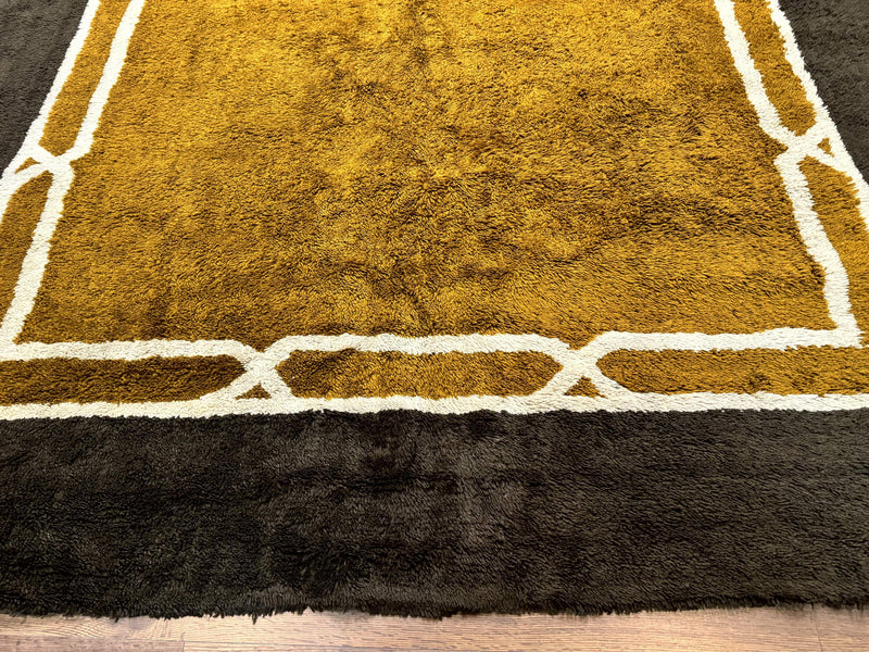 Mid Century Shag Rug 8x11, Large Vintage Shag Rug, Open Field, European Shag Rug by Jewel Rugs