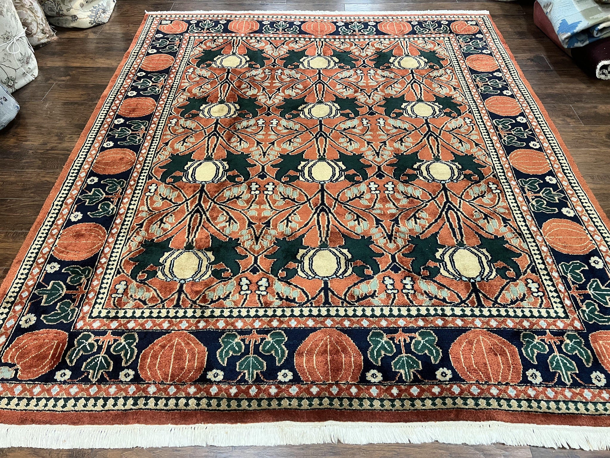 Indo Persian Bidjar Rug 8x10, Red and Black, Handmade Vintage Wool Carpet by Jewel Rugs