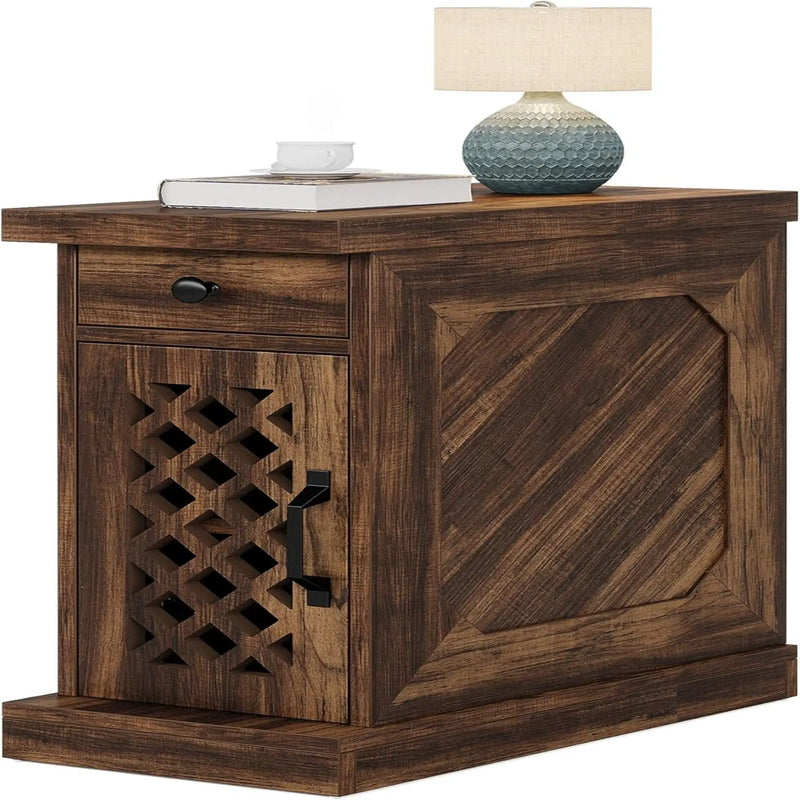 Narrow End Table With Drawer & Cabinet, Nightstand For Small Spaces - Brown by HouseOfZazla