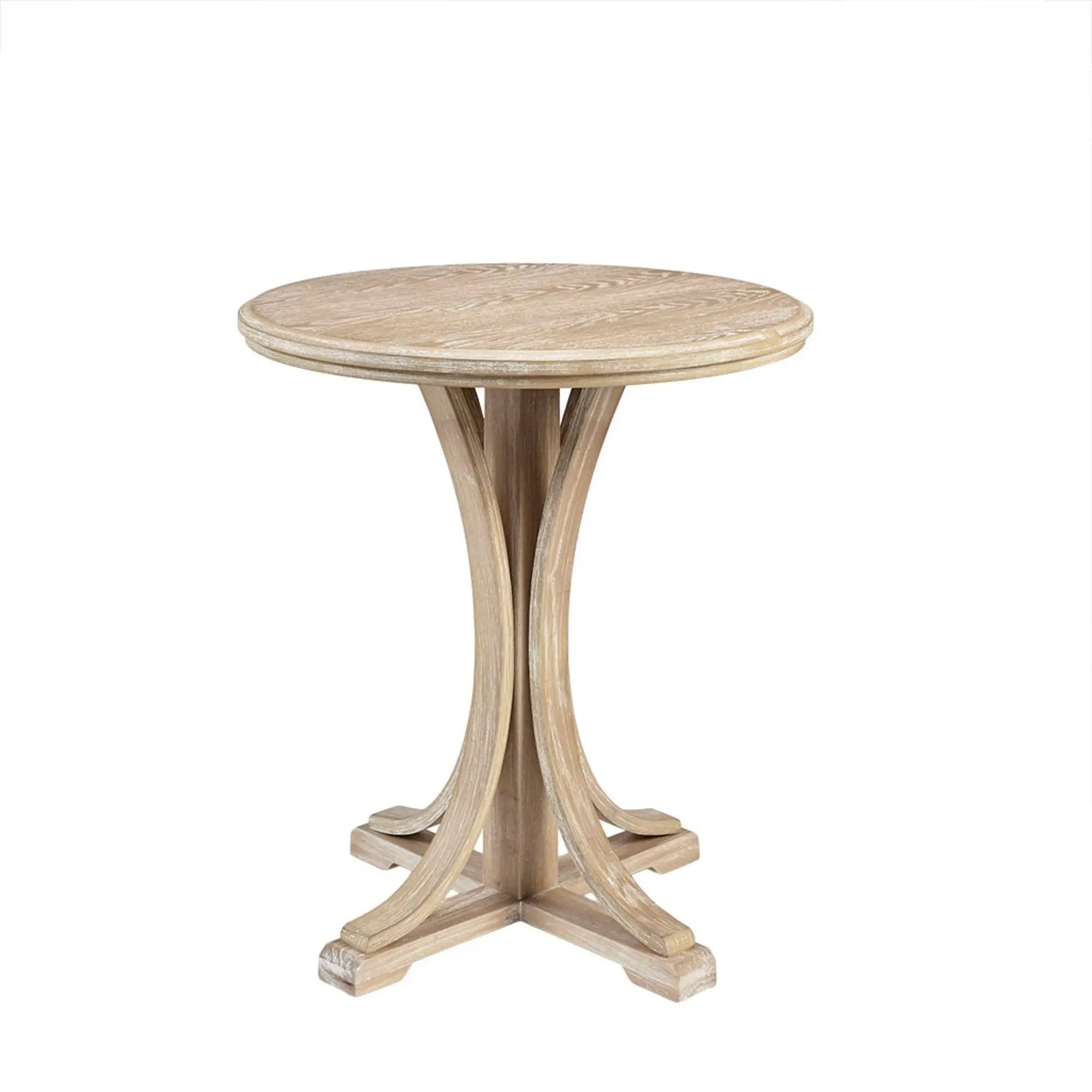 Accent Table Round Rustic Ash Veneer Reclaimed Wheat - Natural by HouseOfZazla