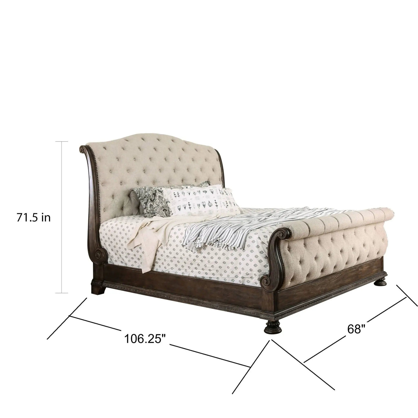 Sleigh Bed With Button Tufted Fabric Headboard And Footboard by HouseOfZazla