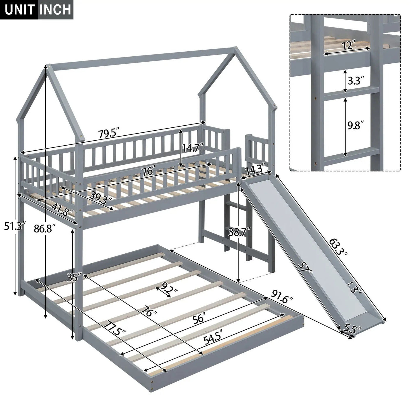 House Bunk Bed With Slide And Built In Ladder by HouseOfZazla