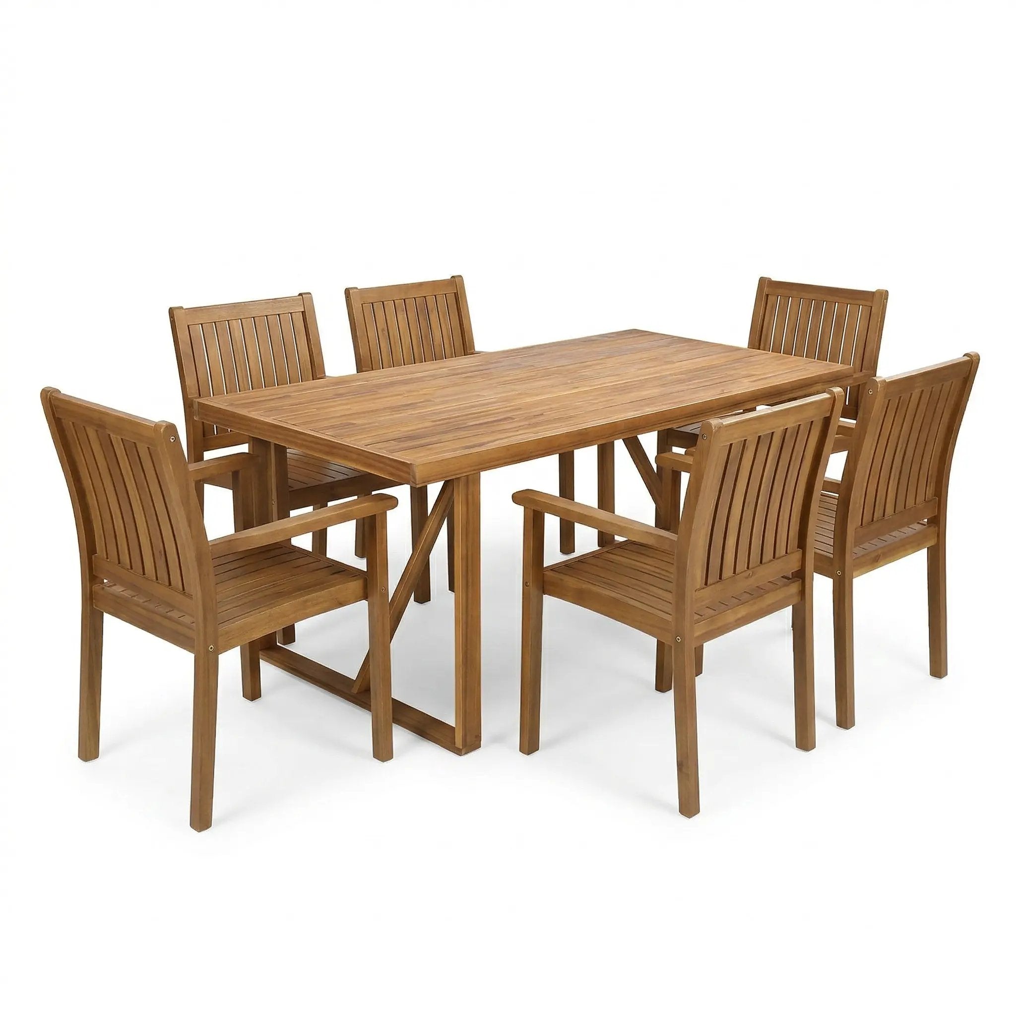 7 Pieces Acacia Wood Outdoor Dining Set – Modern Style by HouseOfZazla