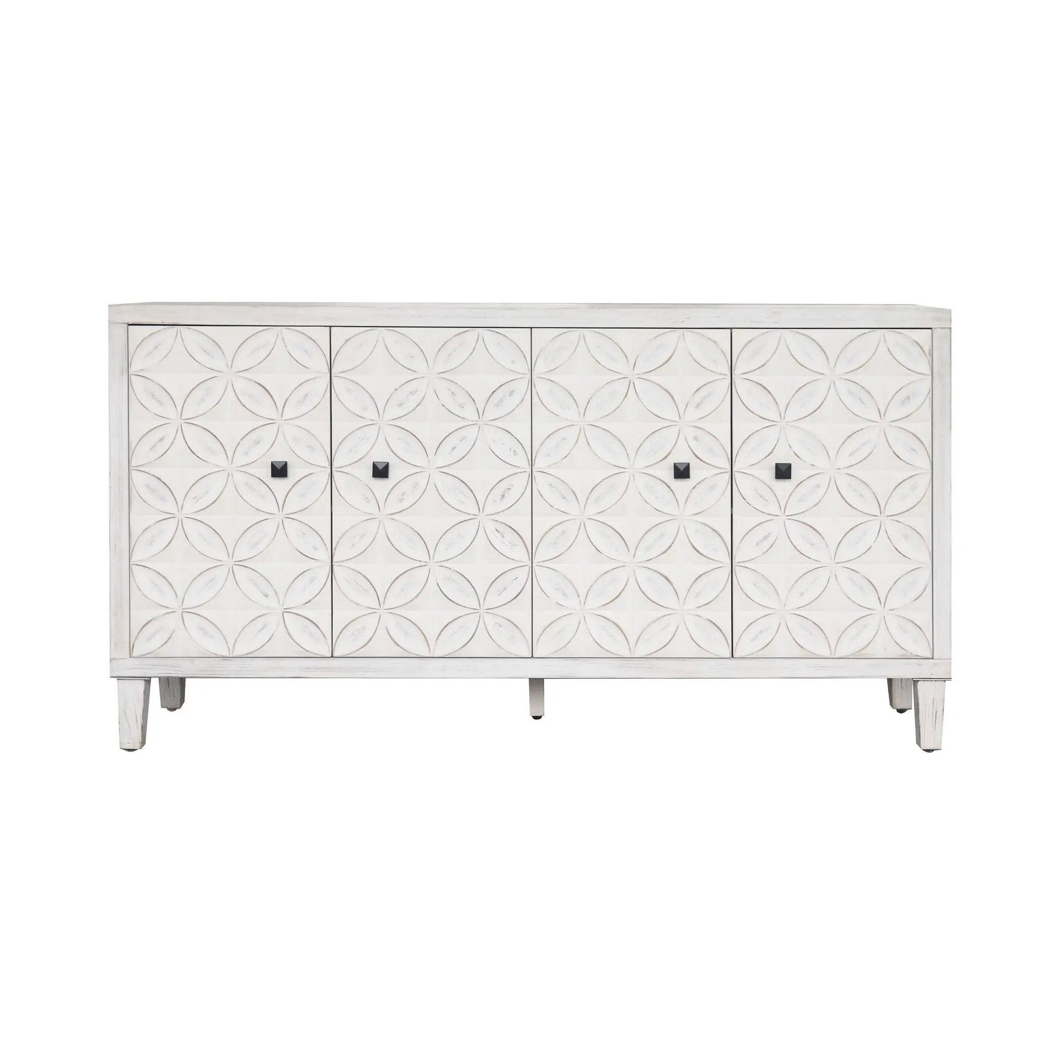 Accent Cabinet 4 Door Wooden Cabinet Sideboard Buffet Server Cabinet Storage Cabinet, For Living Room, Entryway, Hallway, Office, Kitchen And Dining Room - White Wash by HouseOfZazla