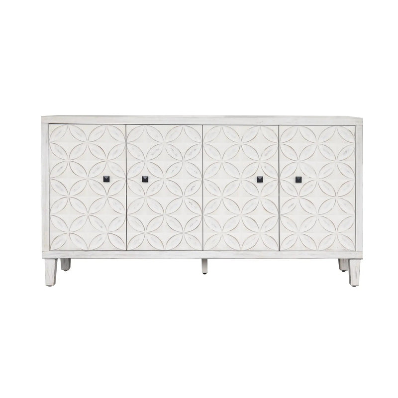 Accent Cabinet 4 Door Wooden Cabinet Sideboard Buffet Server Cabinet Storage Cabinet, For Living Room, Entryway, Hallway, Office, Kitchen And Dining Room - White Wash by HouseOfZazla