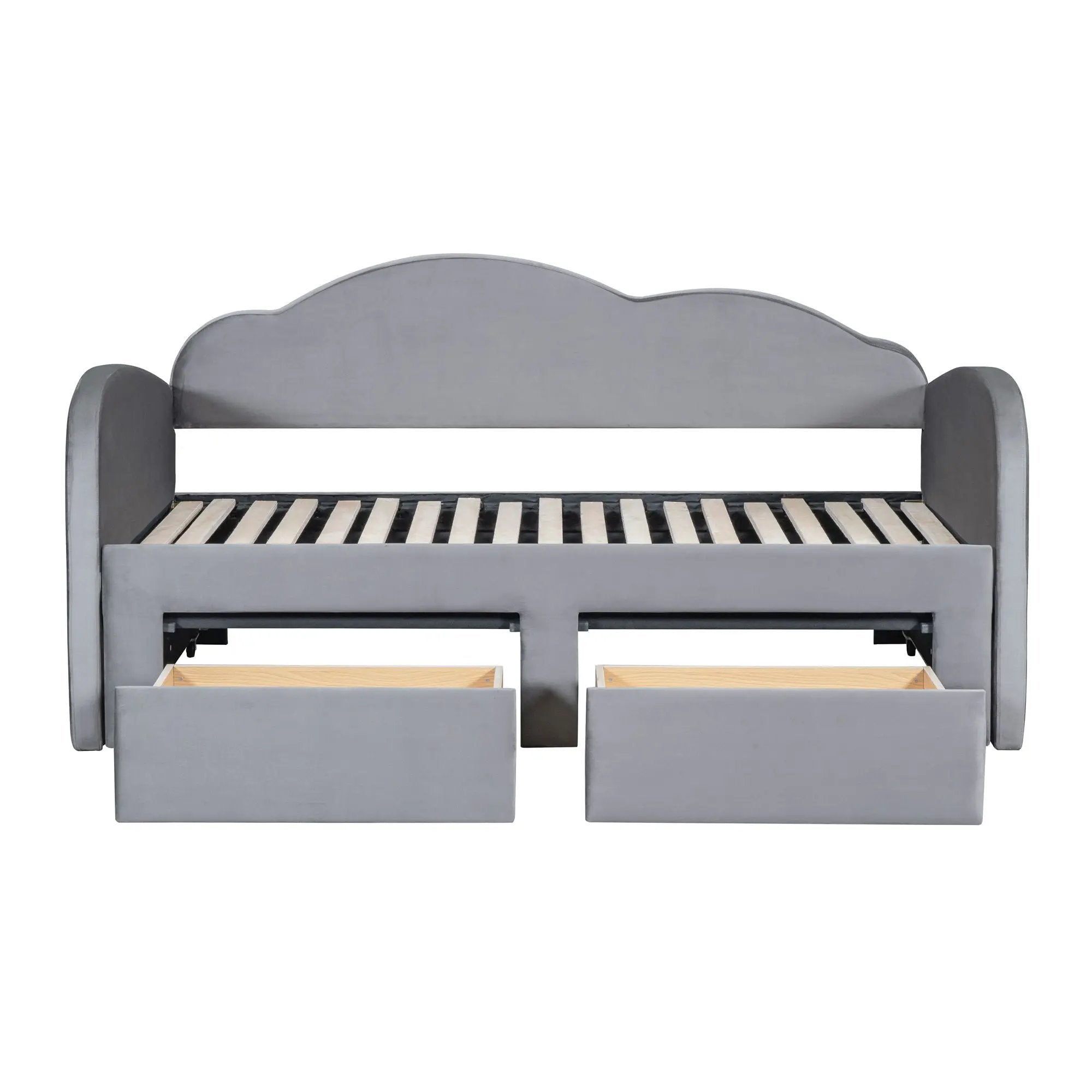 Upholstered Daybed With Cloud-Shaped Backrest, Trundle & 2 Drawers And USB Ports by HouseOfZazla