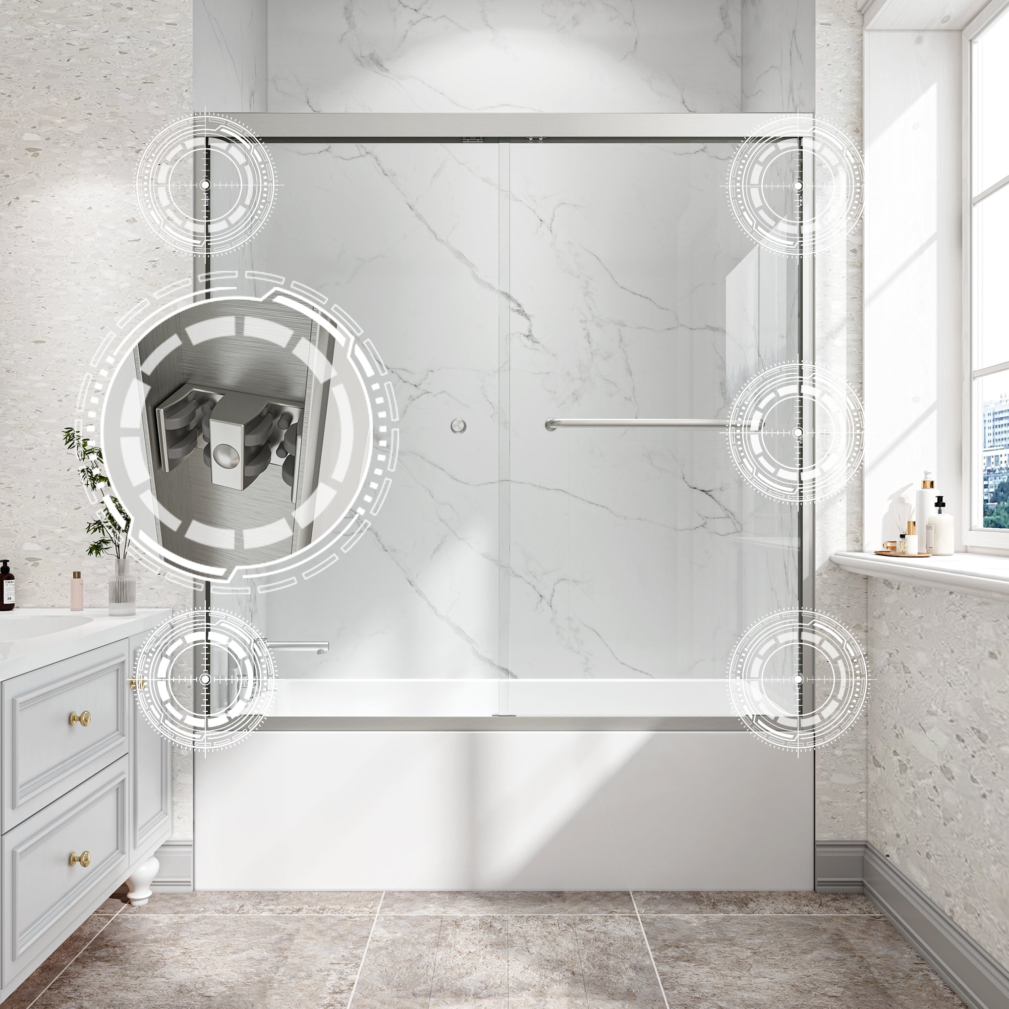 55-60" W x 60" H Brushed Nickel Double Bypass Sliding Shower Door by HouseOfZazla