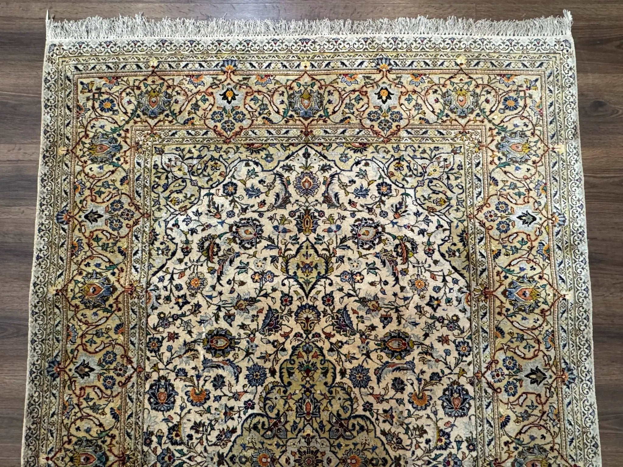 Rare Silk Persian Kashan Rug 4.6 x 7, Antique Fine 310 KPSI, Ivory by Jewel Rugs