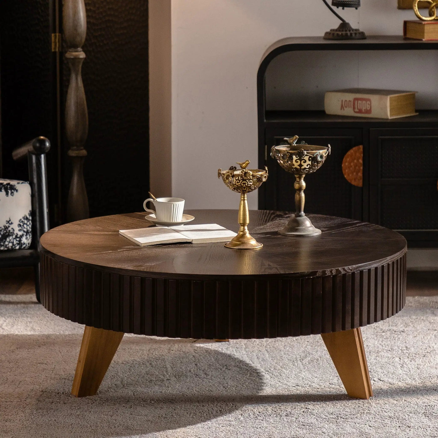 Round Retro Coffee With Solid Wood Legs by HouseOfZazla
