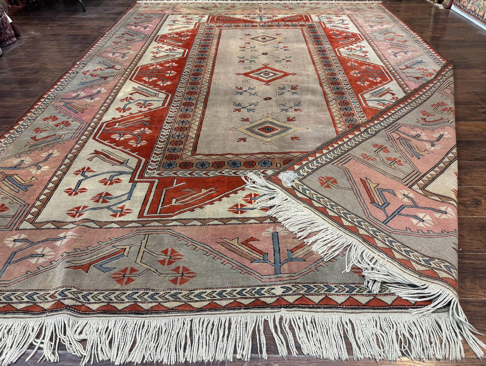 Large Turkish Milas Rug 10x13, Gray, Vintage, Wool on Wool by Jewel Rugs