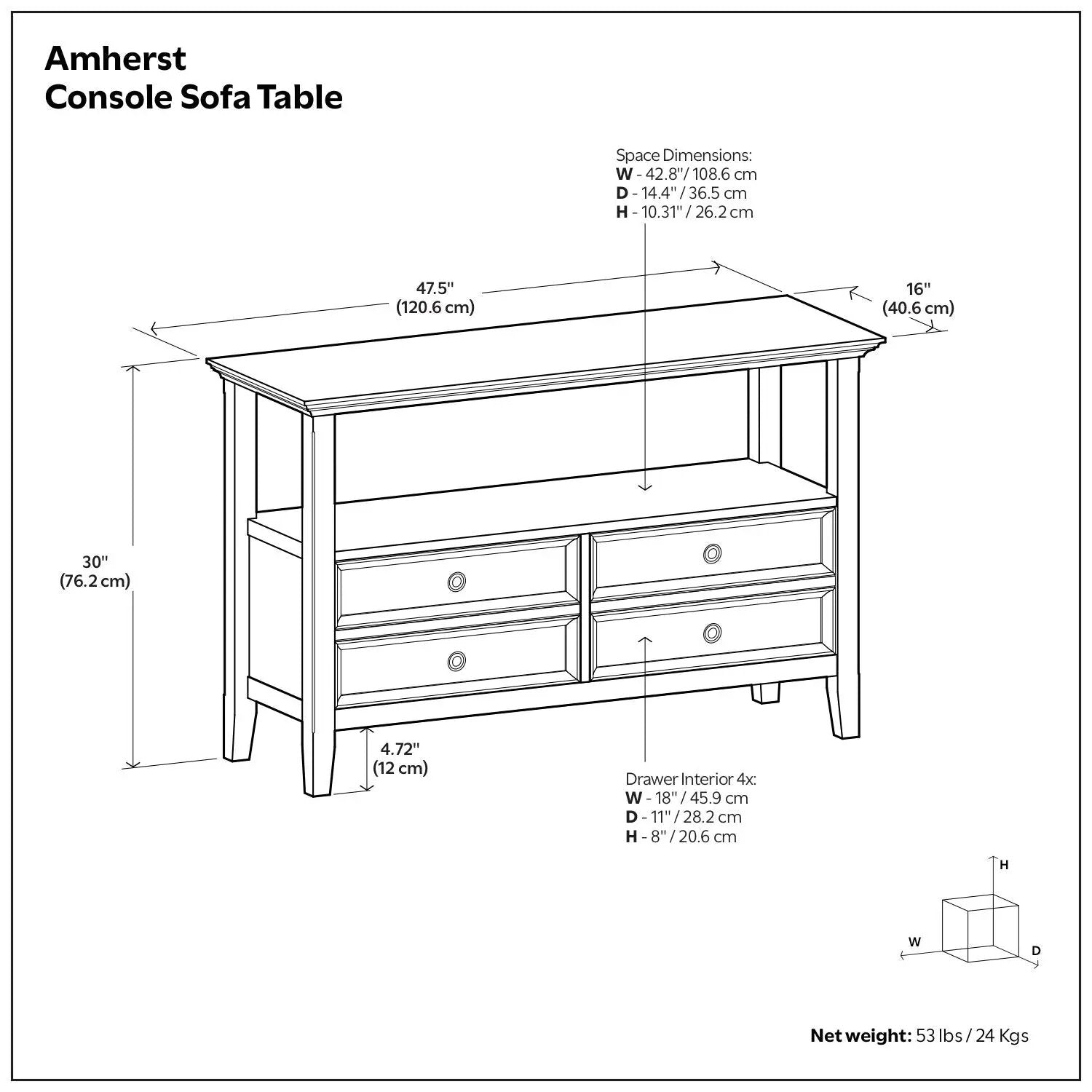Amherst - Console Sofa Table, Handcrafted by HouseOfZazla