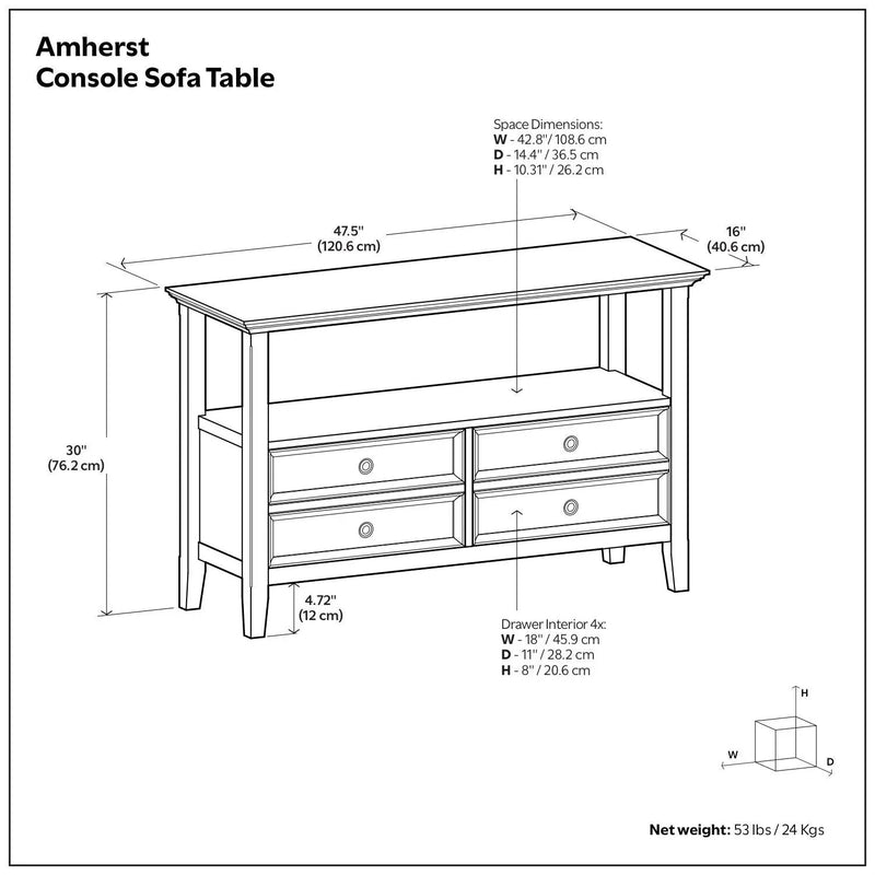 Amherst - Console Sofa Table, Handcrafted by HouseOfZazla