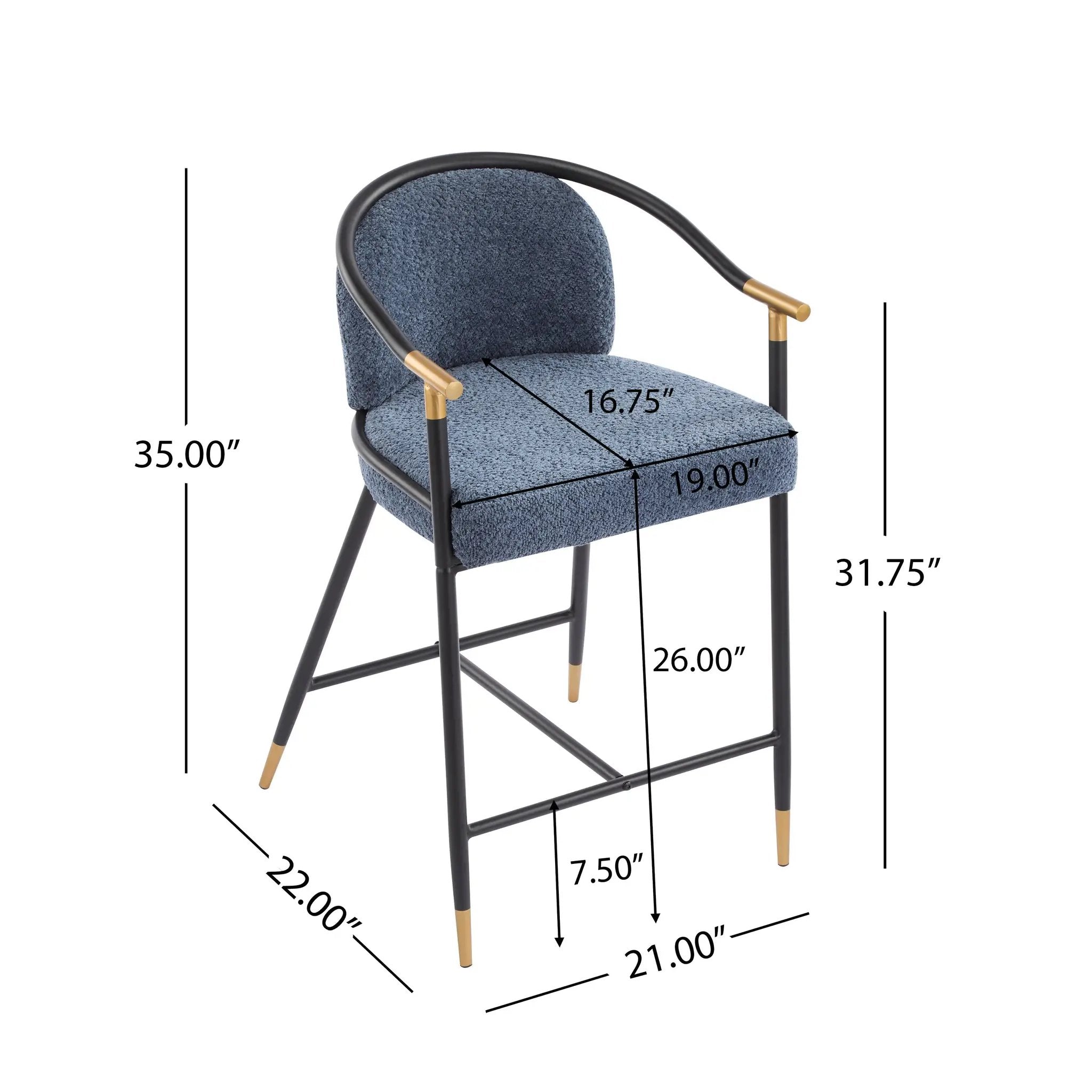 26" H Upholstered Counter Stool with Metal Frame (Set of 2) - Navy by HouseOfZazla