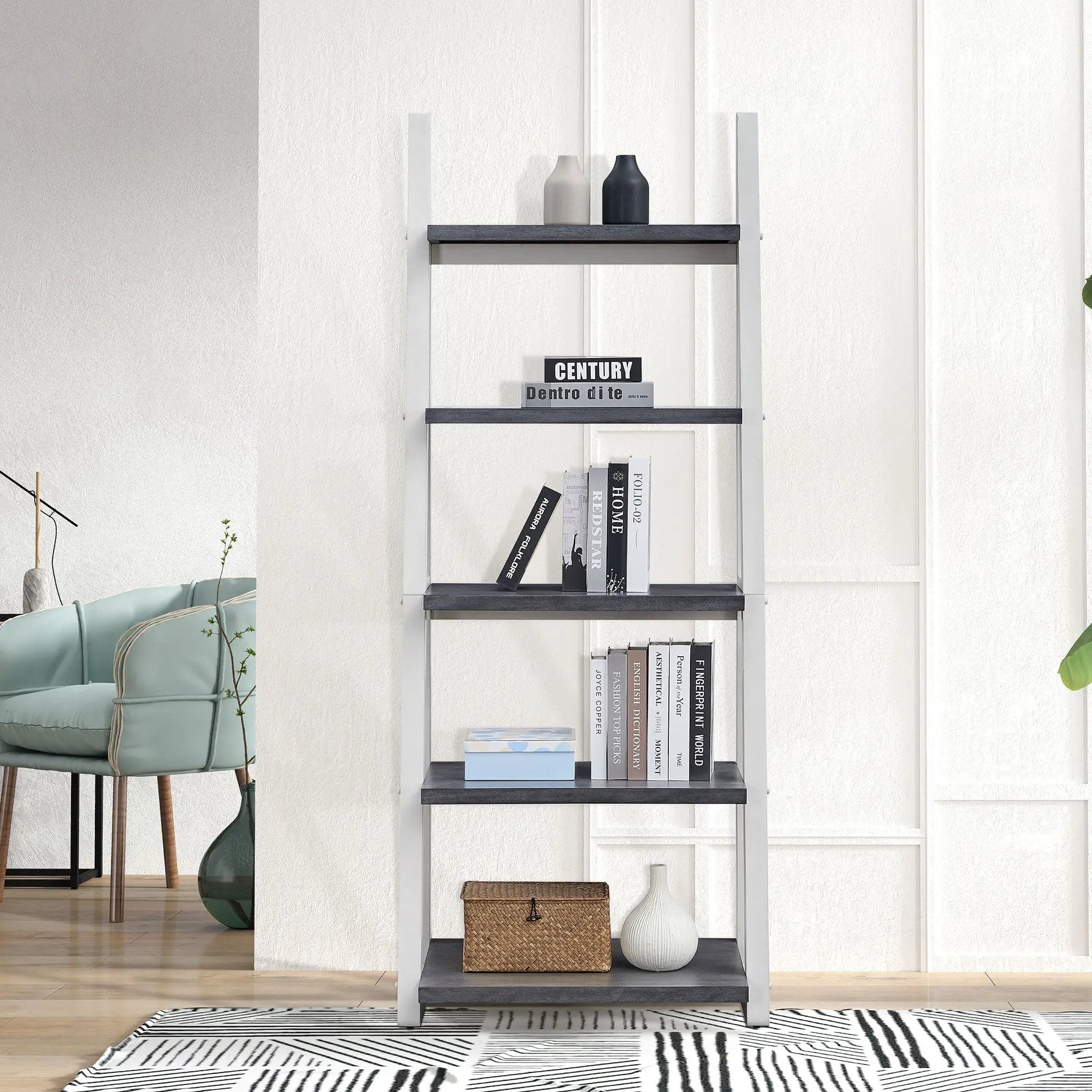 5-Tier Ladder Shelf with Rubber Wood Frame by HouseOfZazla