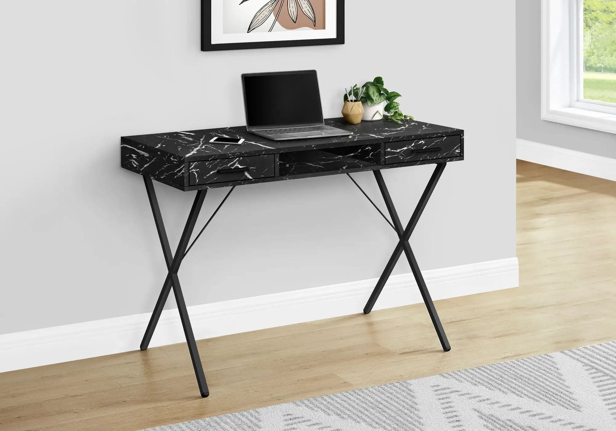 Computer Desk with Marble Look Laminate and Storage Drawers by HouseOfZazla