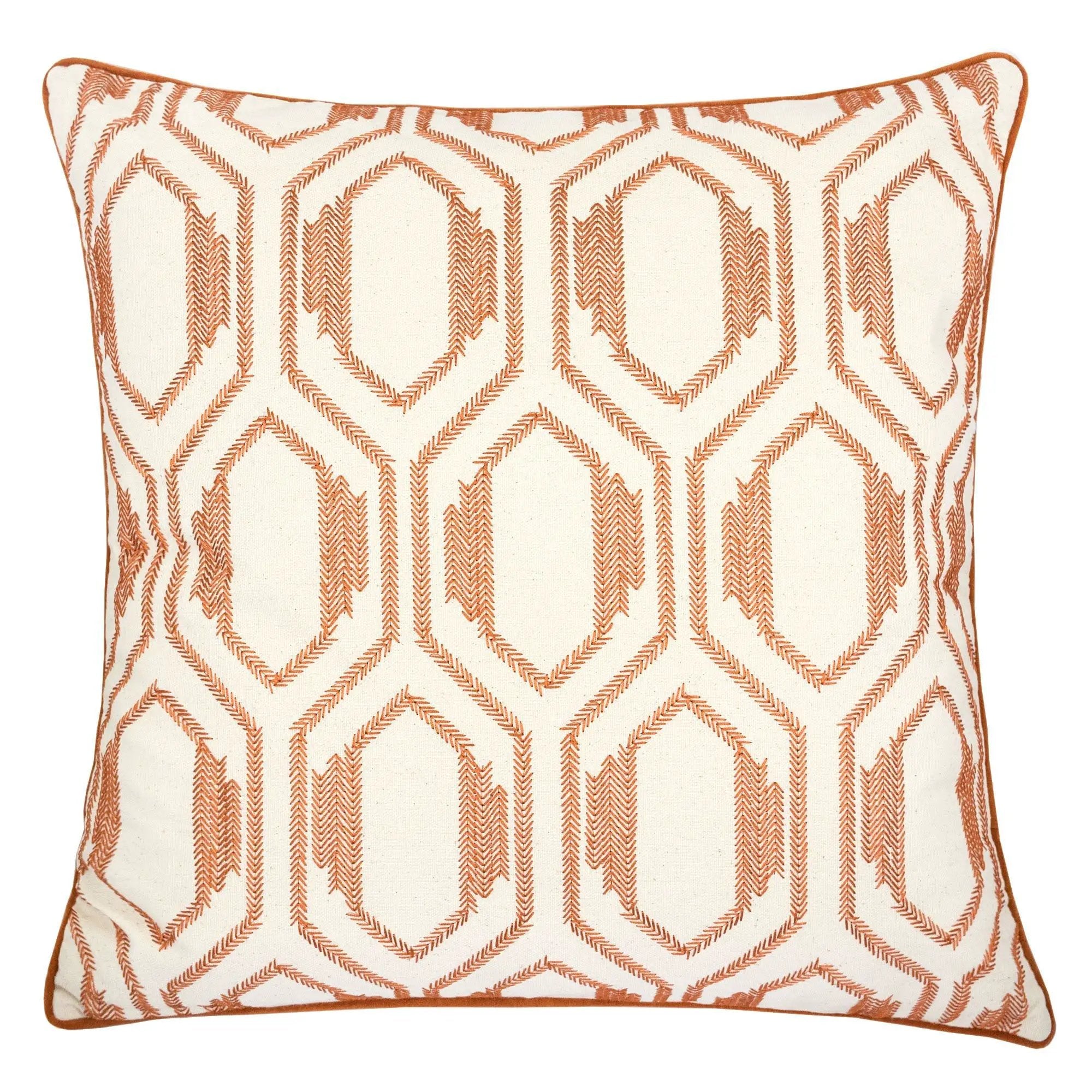 Geometric Embroidered Throw Pillow - Rust by Unique Piece Furniture